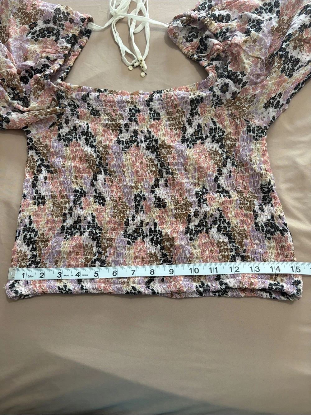 NWT Free People Pink Multi Floral Smocked Peasant Blouse